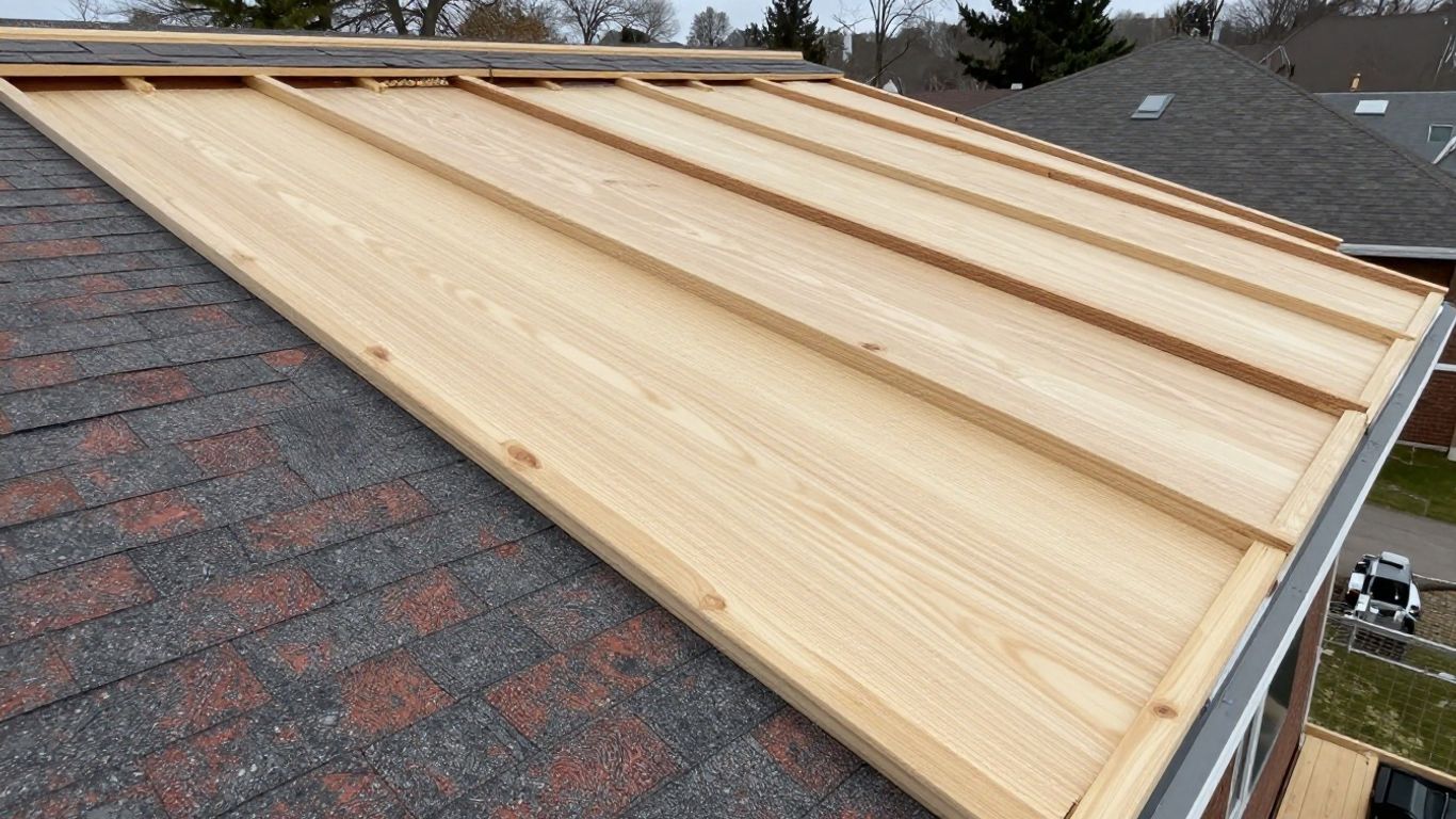Plywood roof panels beneath residential shingles