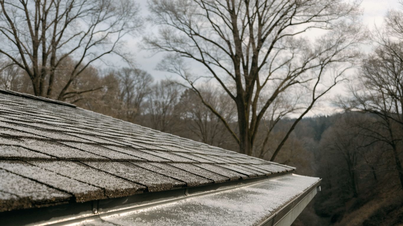 Roof flashing shingles and eavestrough after winter