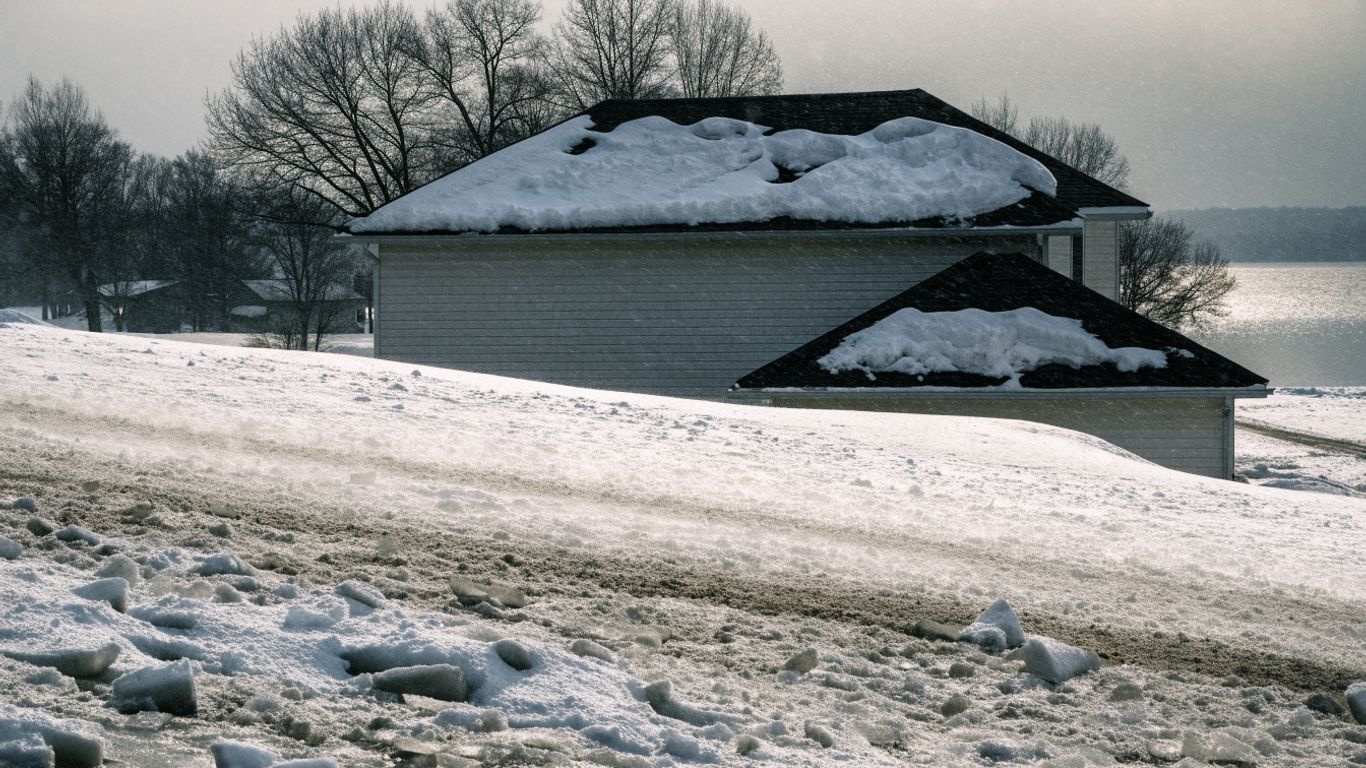 Winter roof facing Lake Ontario winds and snow